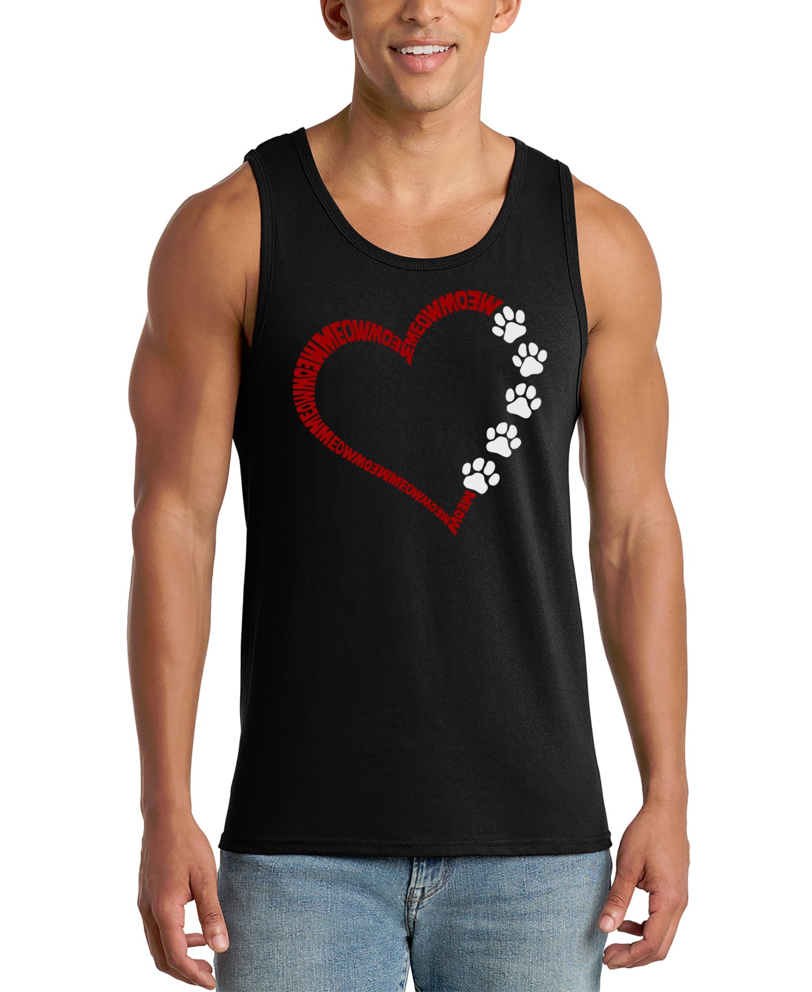 LA Pop Art Men's Cat and Dog Love Heart Graphic Tank Top