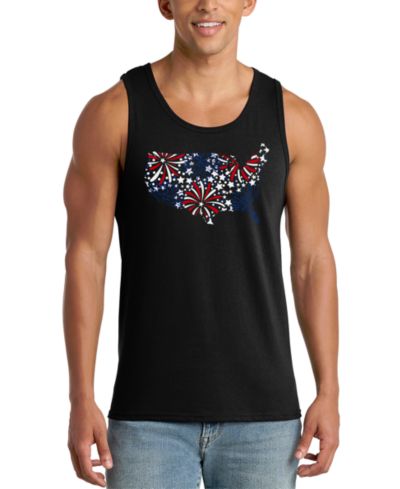 LA Pop Art Men's USA Fireworks Map Graphic Tank Top