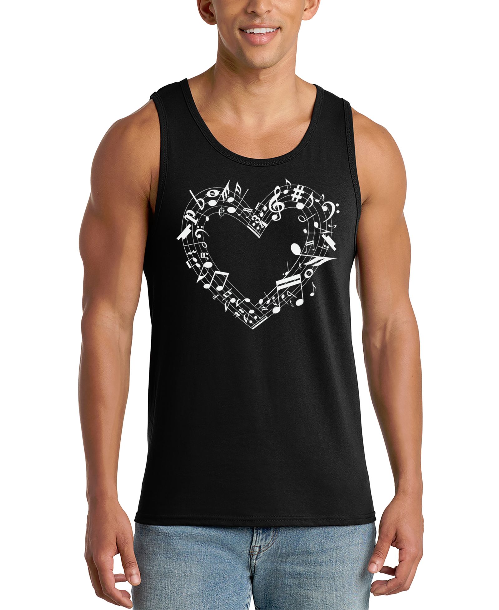 LA Pop Art Men's Music Notes Heart Word Art Tank Top