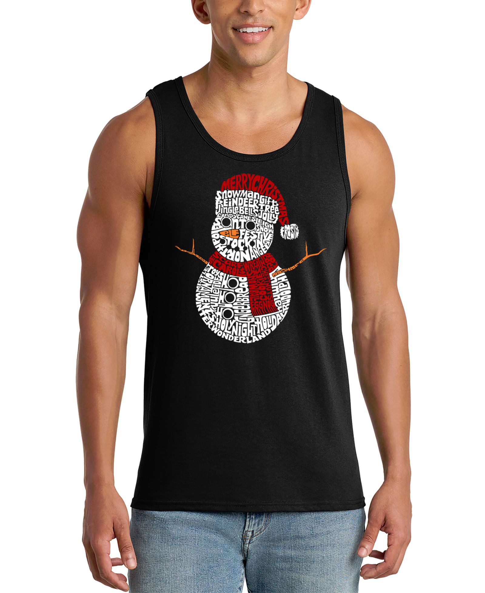 LA Pop Art Men's Snowman Christmas Word Art Tank Top