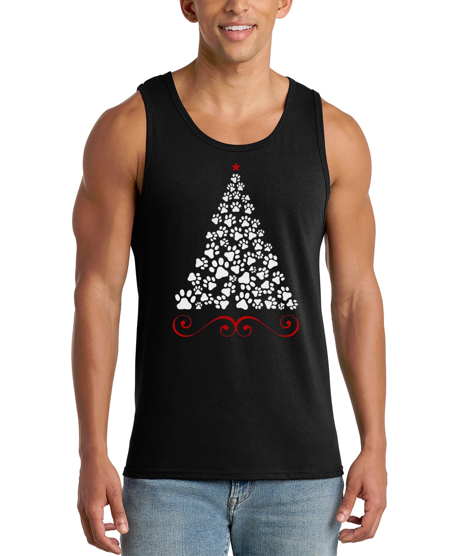 LA Pop Art Men's Christmas Tree Paws Word Art Graphic Tank Top