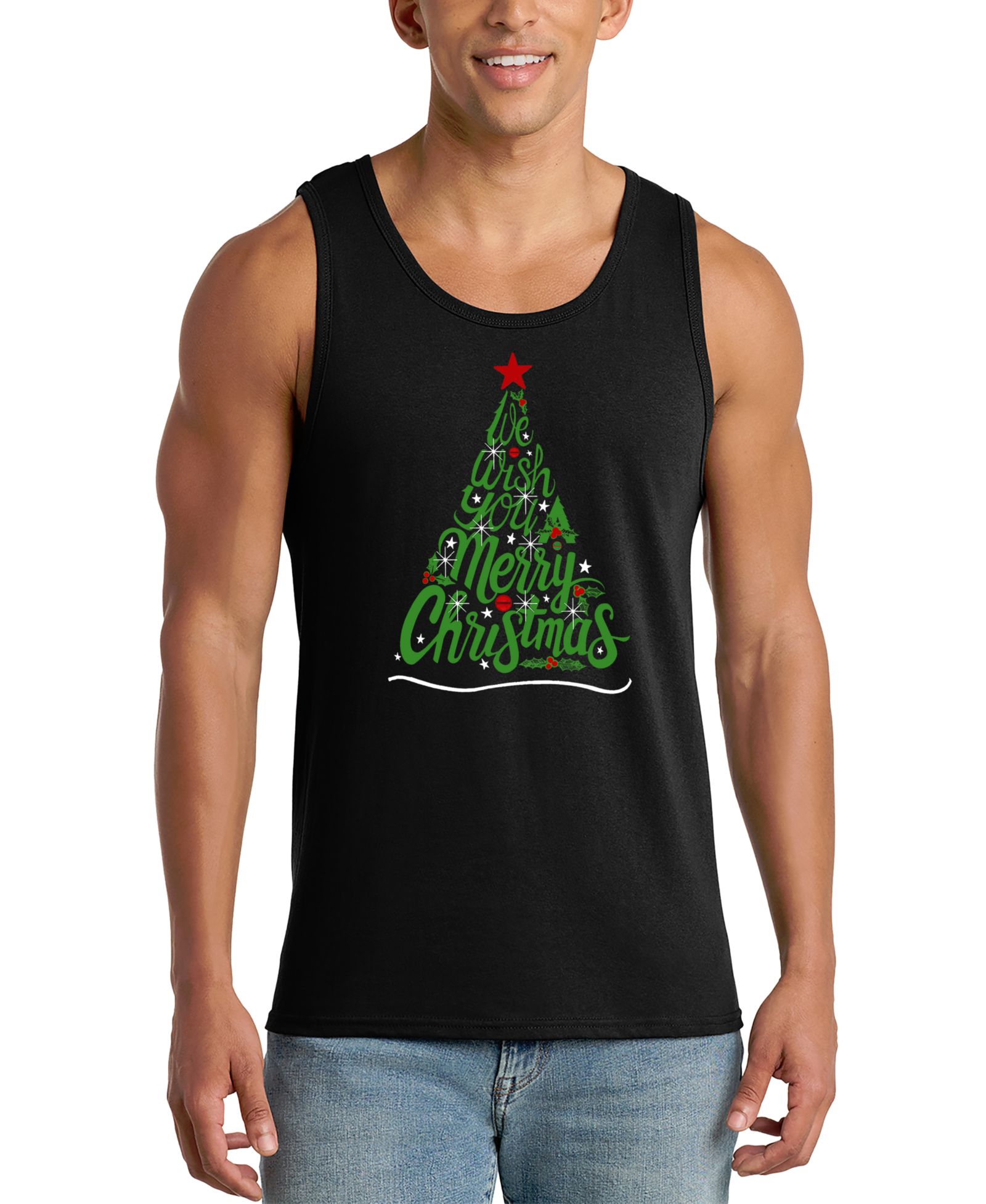 Мужской топ без рукавов LA Pop Art с графическим принтом Merry Christmas Tree