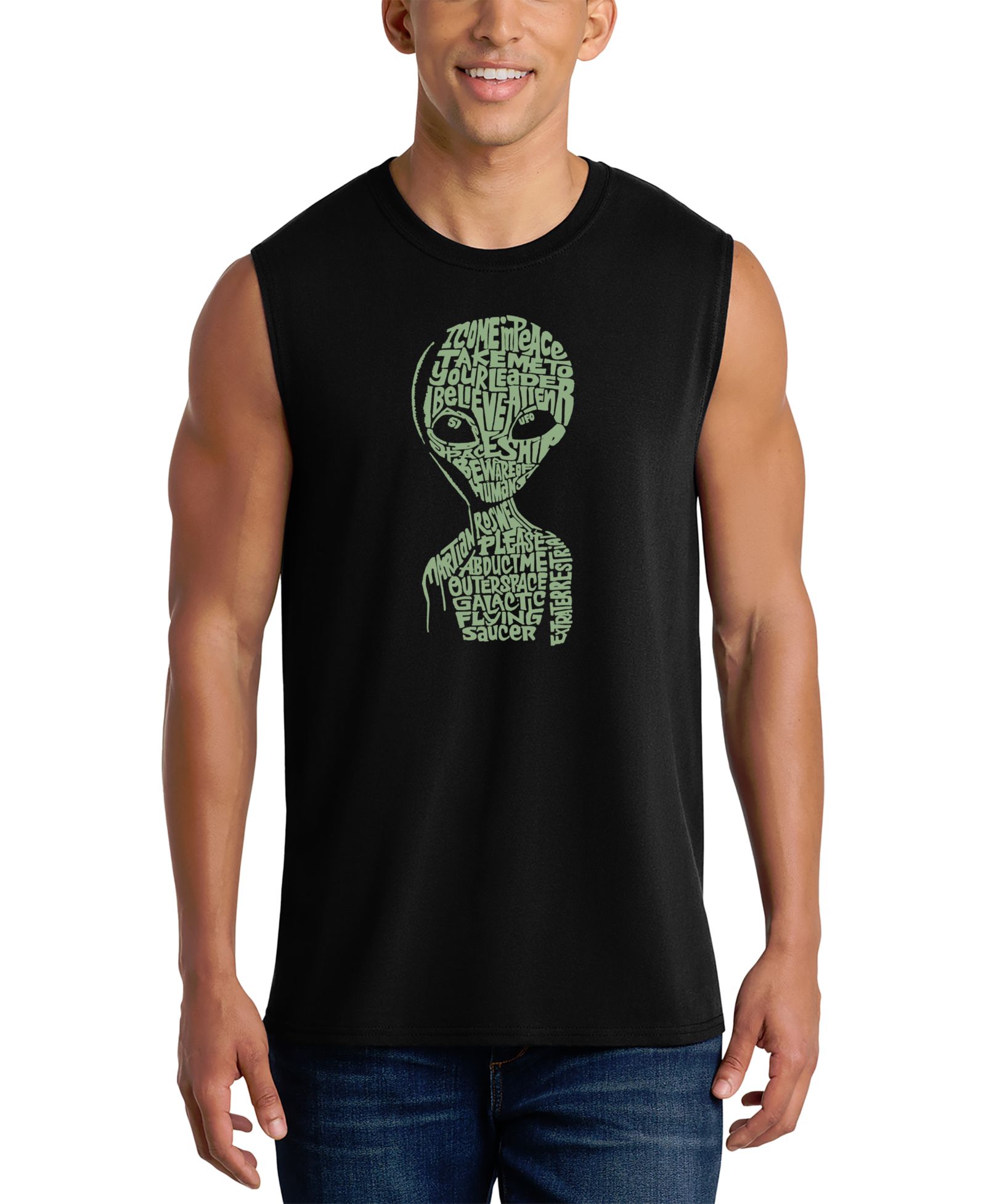 LA Pop Art Men's Alien Head Word Art Graphic Tank Top