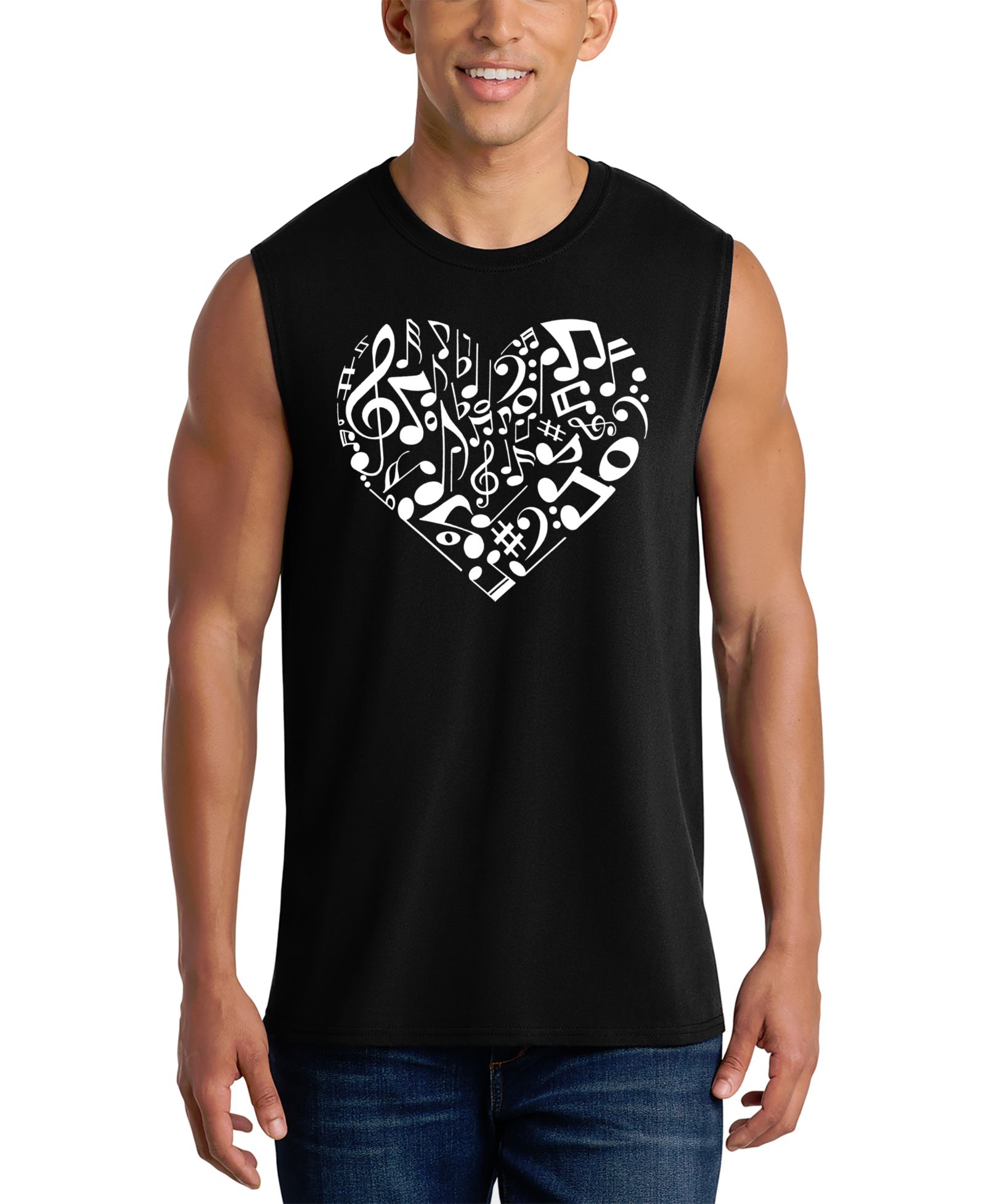 LA Pop Art Men's Musical Notes Heart Graphic Tank Top