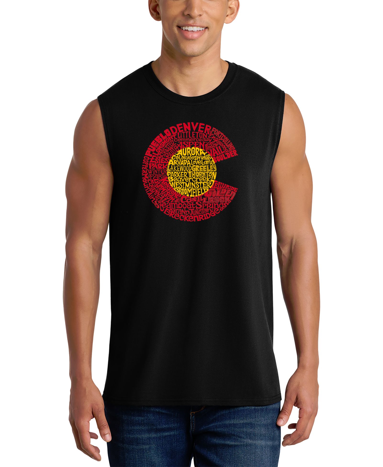 LA Pop Art Men's Colorado Word Art Mountain Badge Tank Top