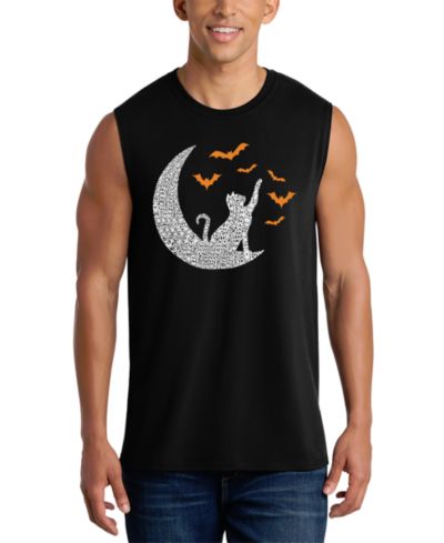 LA Pop Art Men's Cat on Moon Halloween Word Art Graphic Tank Top
