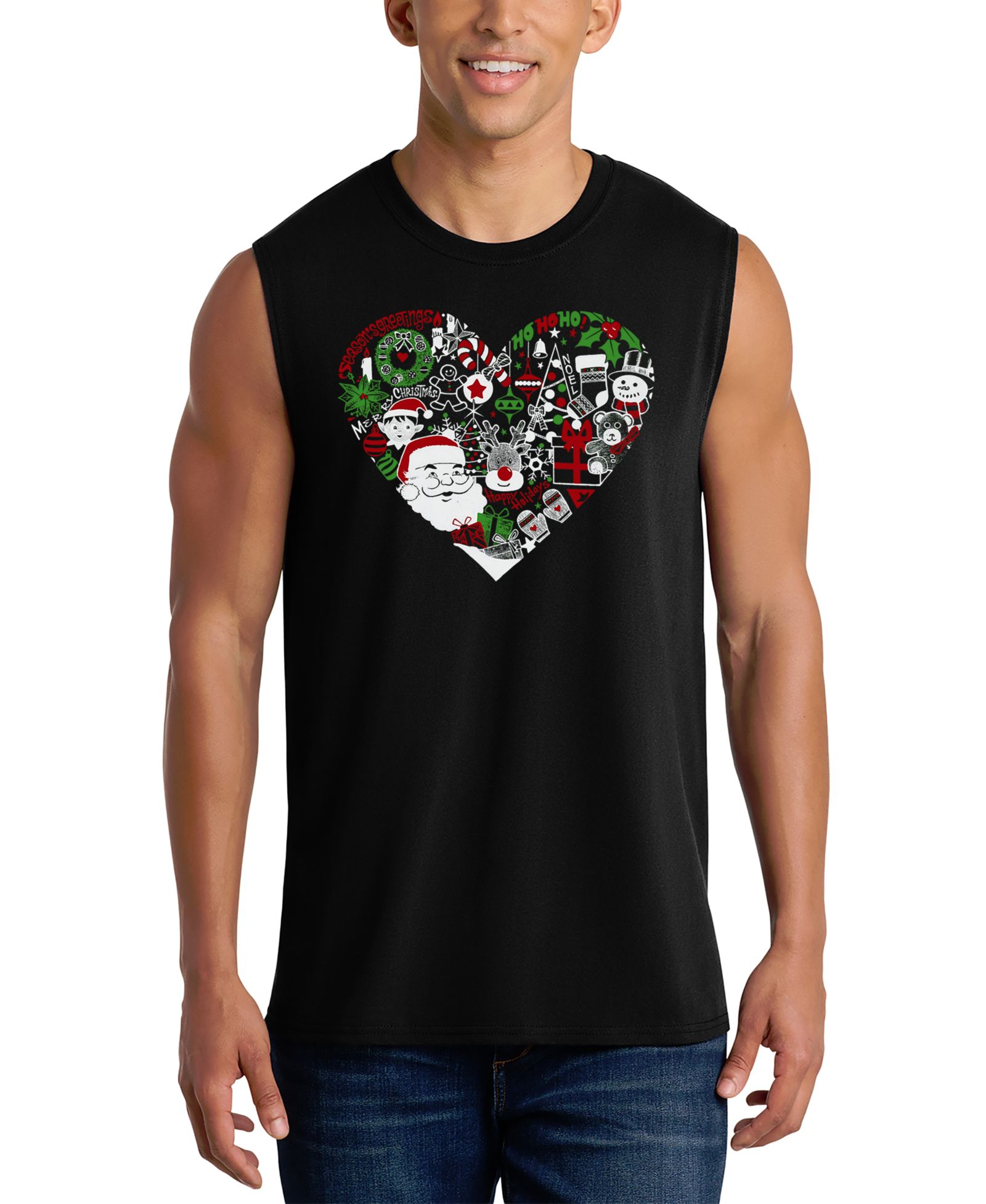 LA Pop Art Men's Christmas Heart Santa Word Art Tank Top
