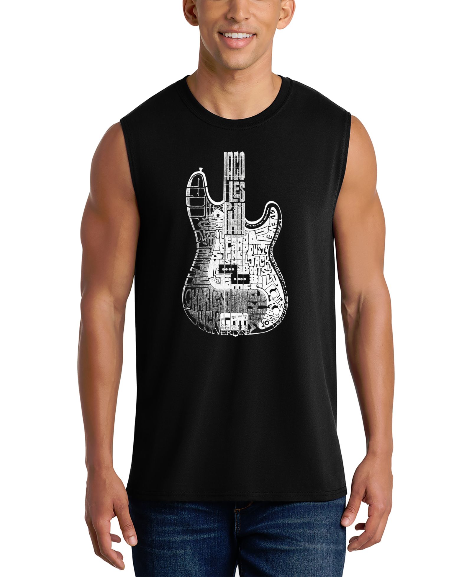 LA Pop Art Men's Electric Guitar Word Art Graphic Tank Top