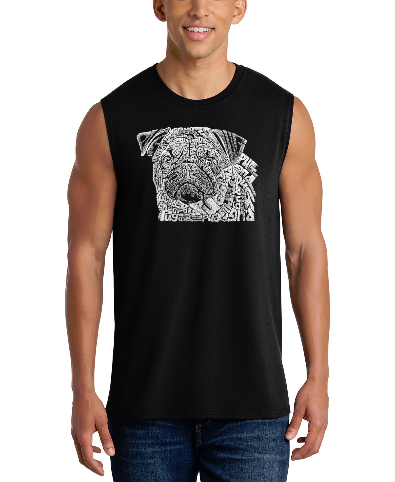LA Pop Art Men's Dog Face Word Art Graphic Tank Top