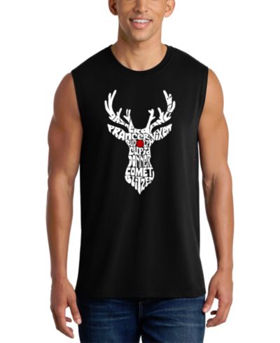 LA Pop Art Men's Reindeer Christmas Word Art Graphic Tank Top