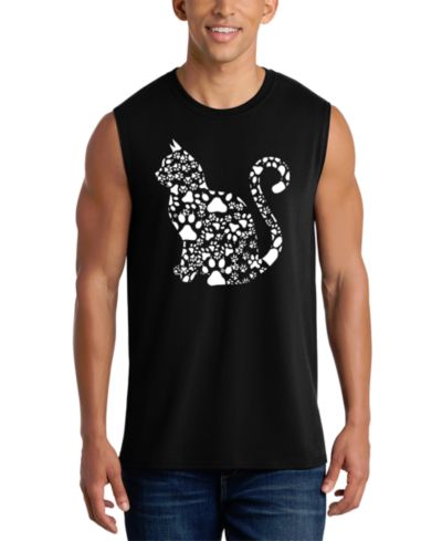 LA Pop Art Men's Cat Silhouette Heart Pattern Word Art Graphic Tank Top