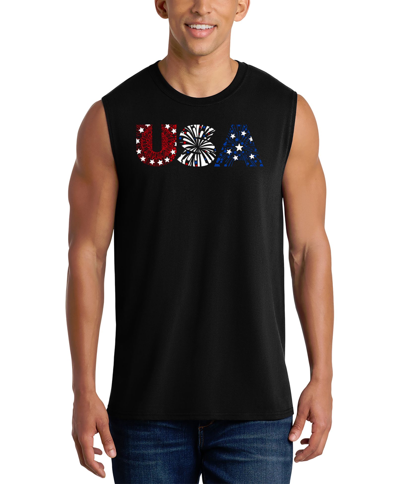 LA Pop Art Men's USA Fireworks Flag Tank Top