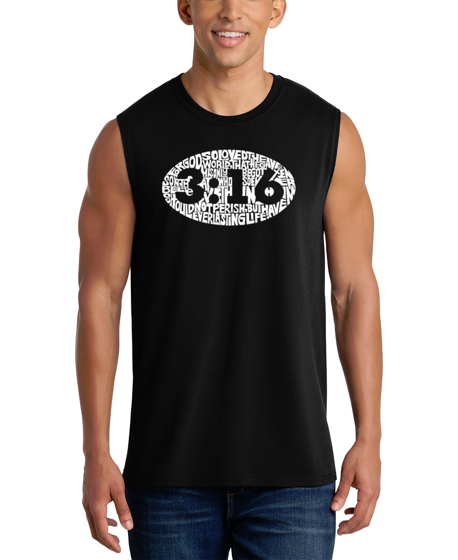 LA Pop Art Men's 3:16 Oval Word Art Graphic Tank Top