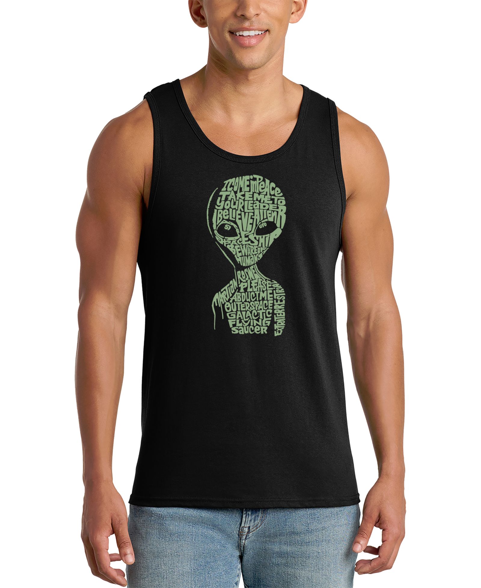 LA Pop Art Мужской топ без рукавов с графикой Alien Head