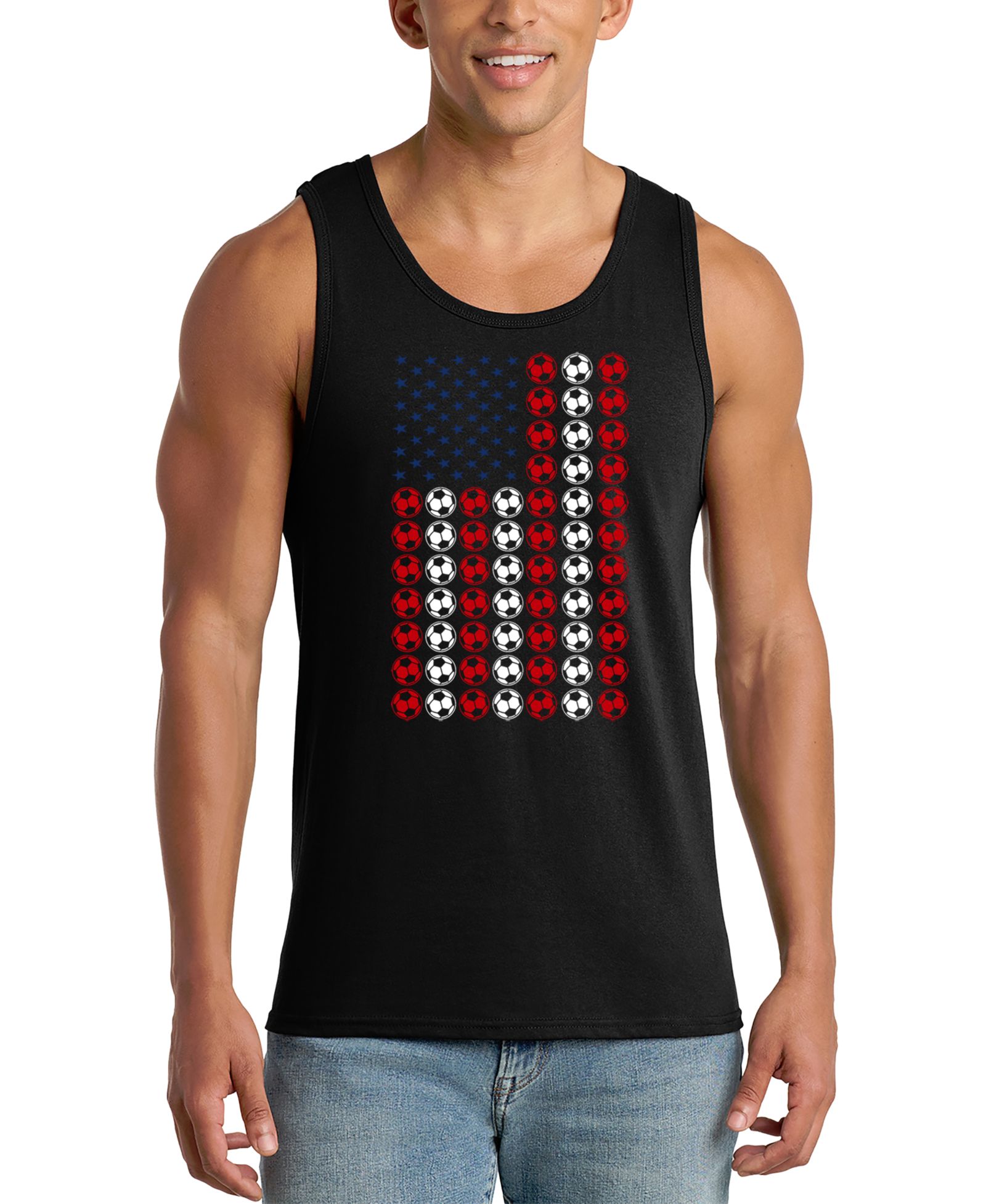 LA Pop Art Men's Soccer Ball American Flag Graphic Tank Top