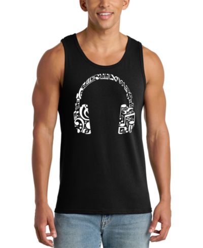 LA Pop Art Men's Headphones Music Word Art Graphic Tank Top