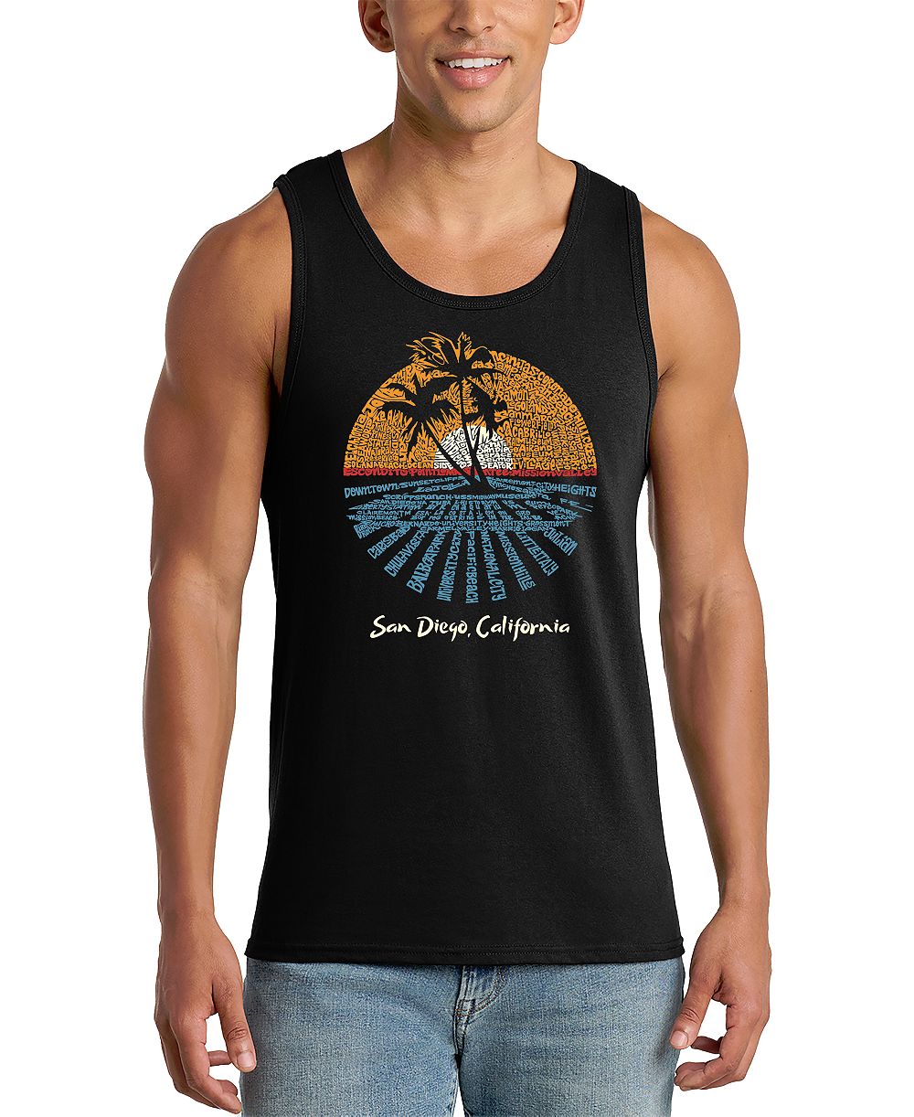 Мужская майка LA Pop Art Sunset Palm Tree Beach Scene Graphic