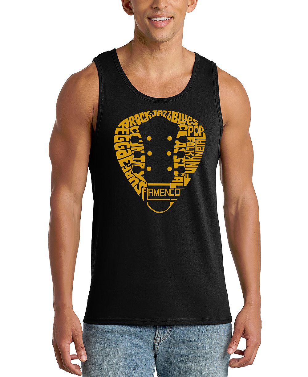 LA Pop Art Мужской топ с графическим принтом Electric Guitar Neck Circular Word Art