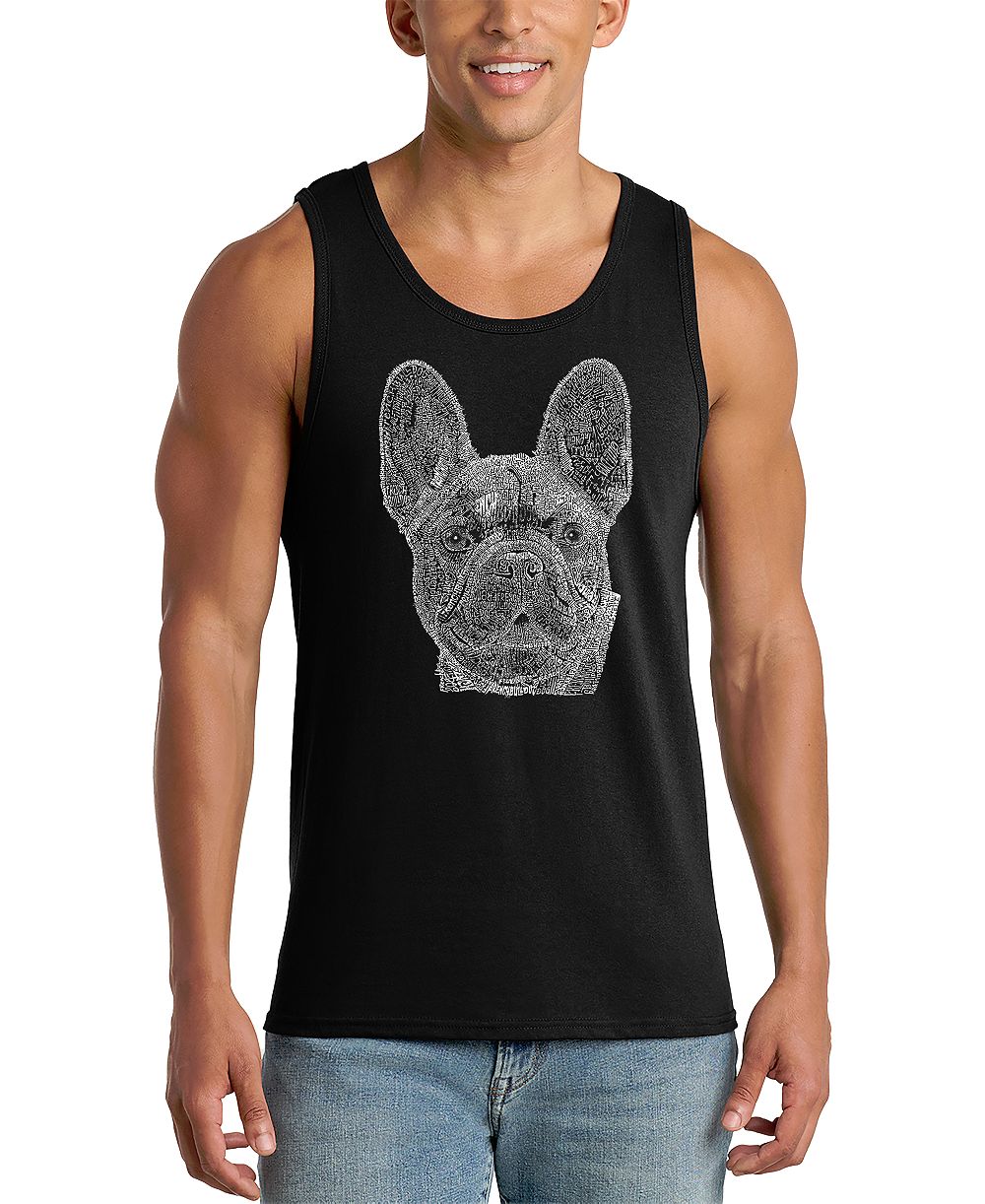 LA Pop Art Мужской топ без рукавов с принтом French Bulldog Face Word Art