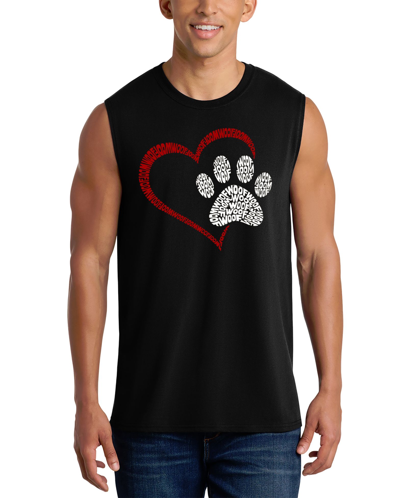 LA Pop Art Men's Paw Print Heart Pet Lover Word Art Graphic Tank Top