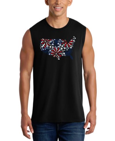 LA Pop Art Men's American Flag Fireworks Graphic Tank Top