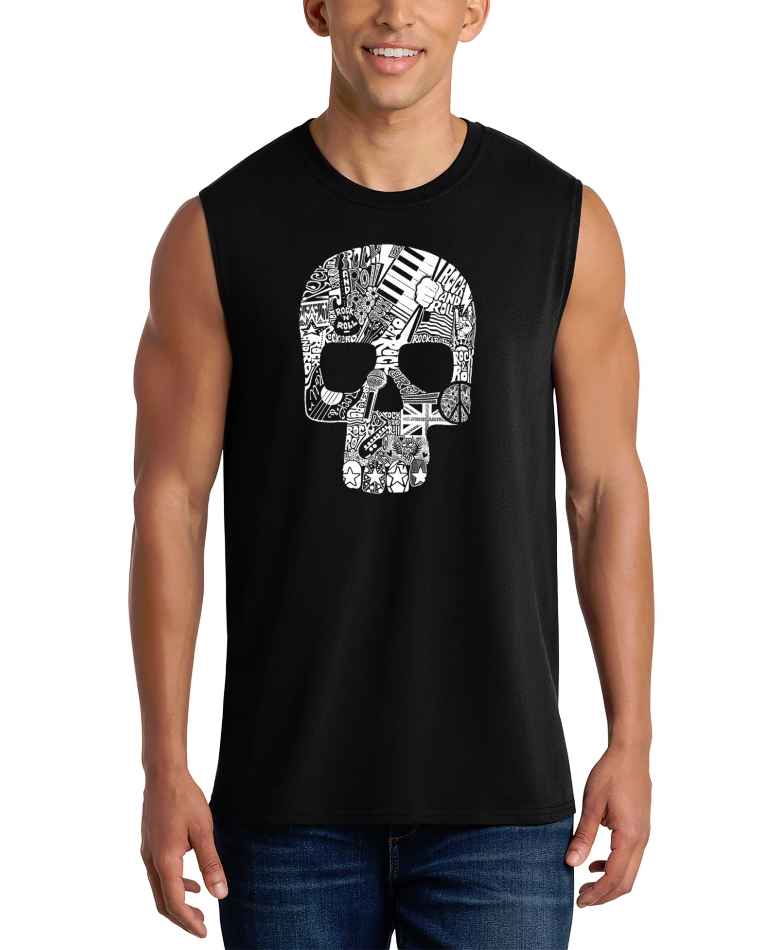 LA Pop Art Men's Skull Word Art Graphic Tank Top
