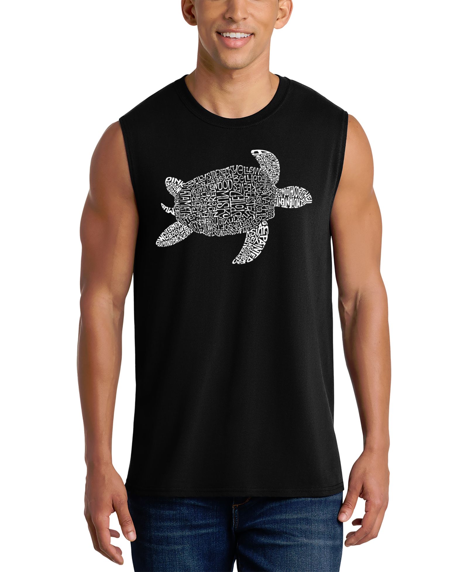 LA Pop Art Men's Sea Turtle Word Art Graphic Tank Top