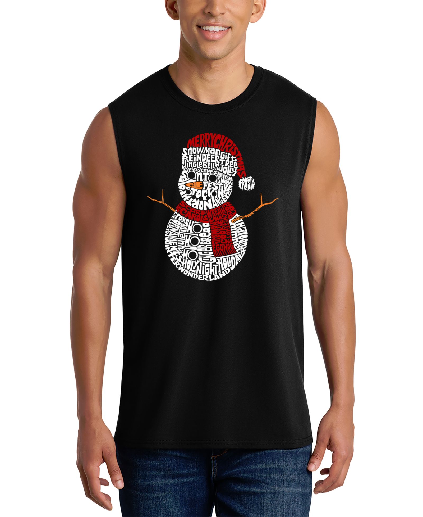 LA Pop Art Men's Snowman Christmas Word Art Graphic Tank Top