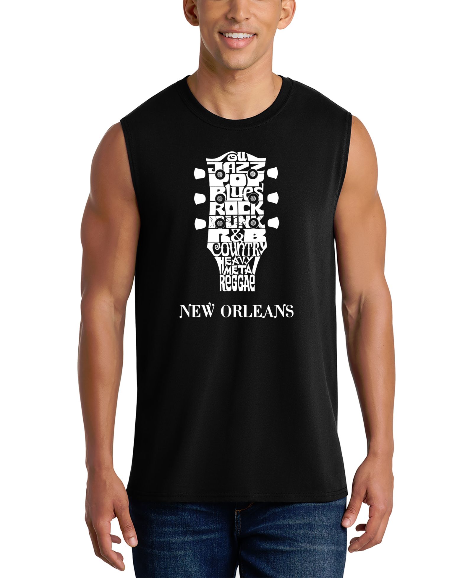 LA Pop Art Men's Guitar Word Art Graphic Tank Top