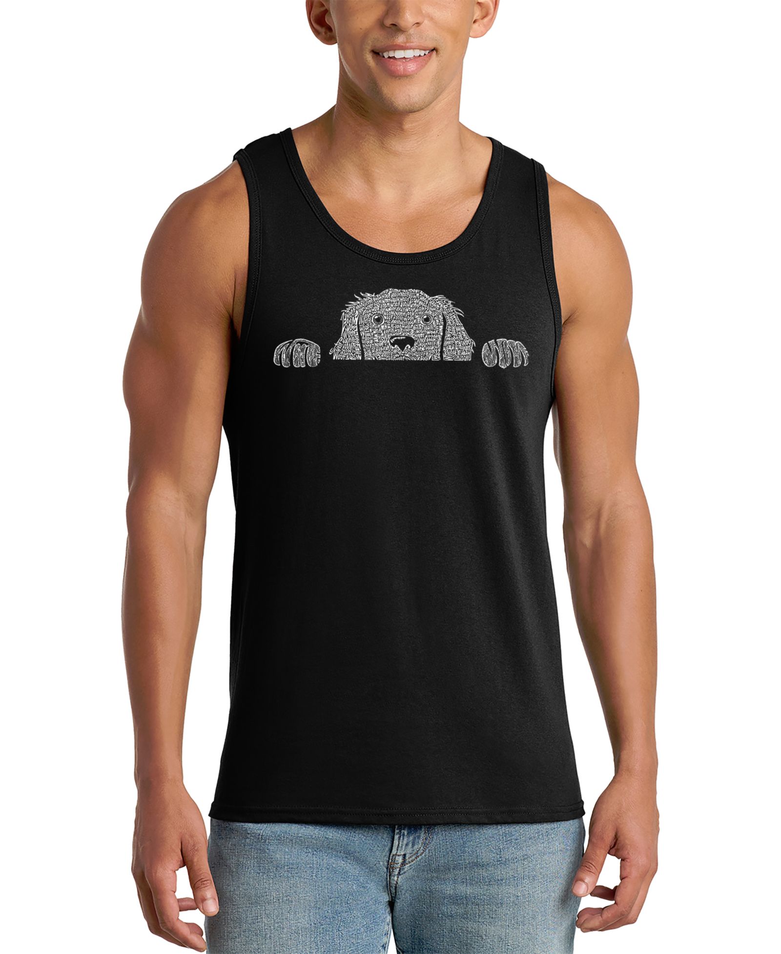 LA Pop Art Men's Peeking Dog Word Art Tank Top