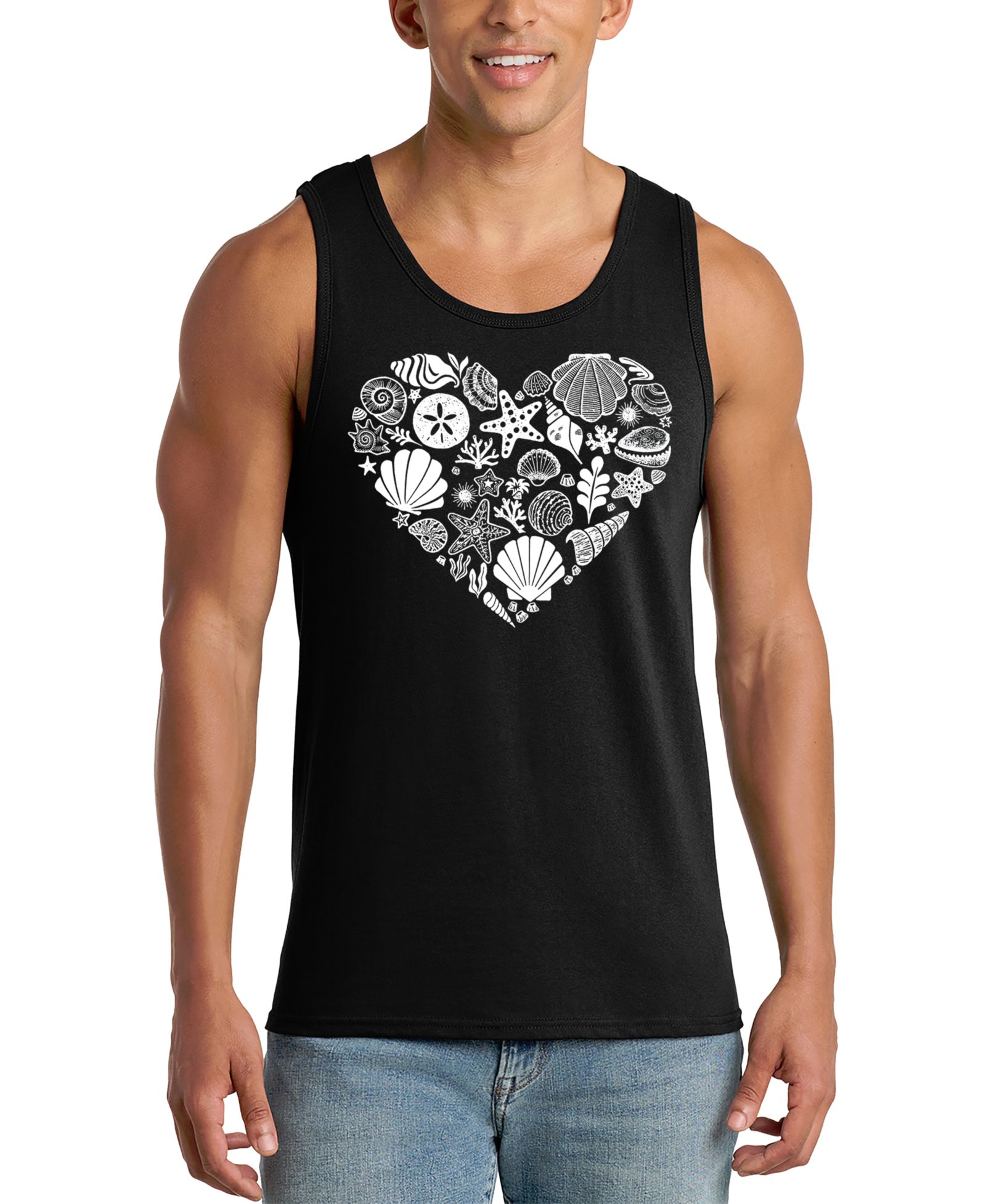 LA Pop Art Men's Sea Shell Heart Print Tank Top