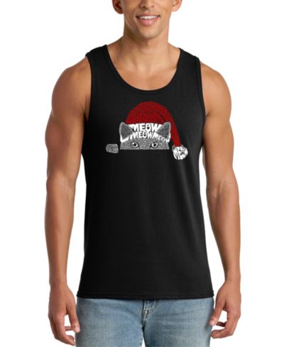 LA Pop Art Men's Santa Cat Word Art Tank Top