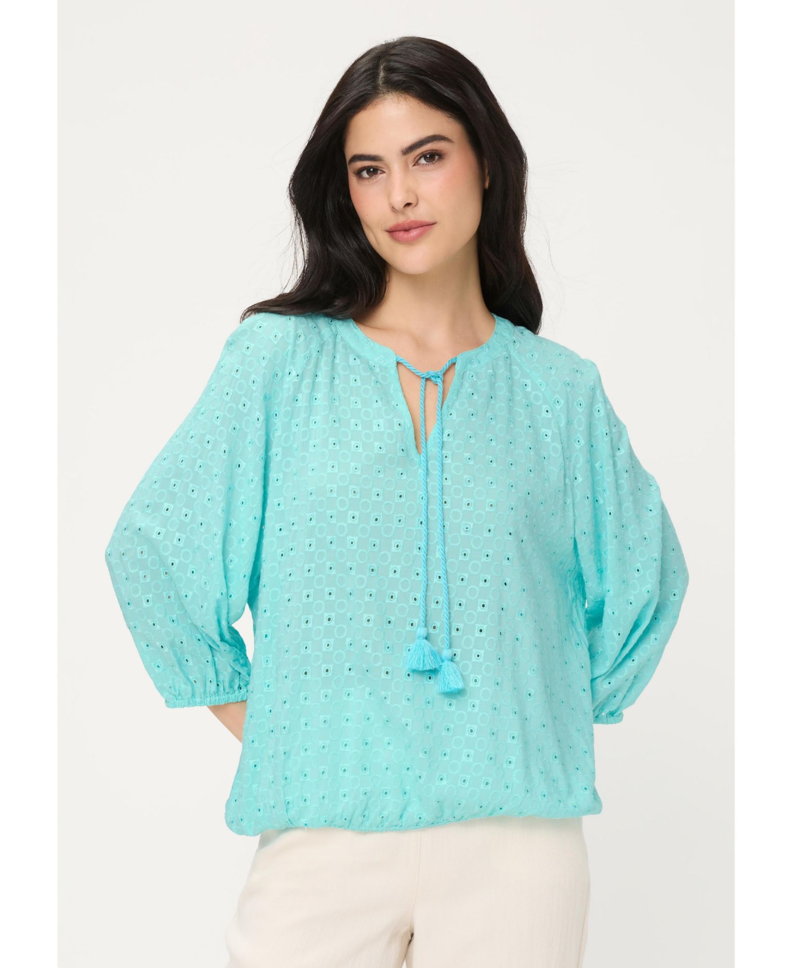 Olsen Women's Eyelet Embroidered Tunic Blouse