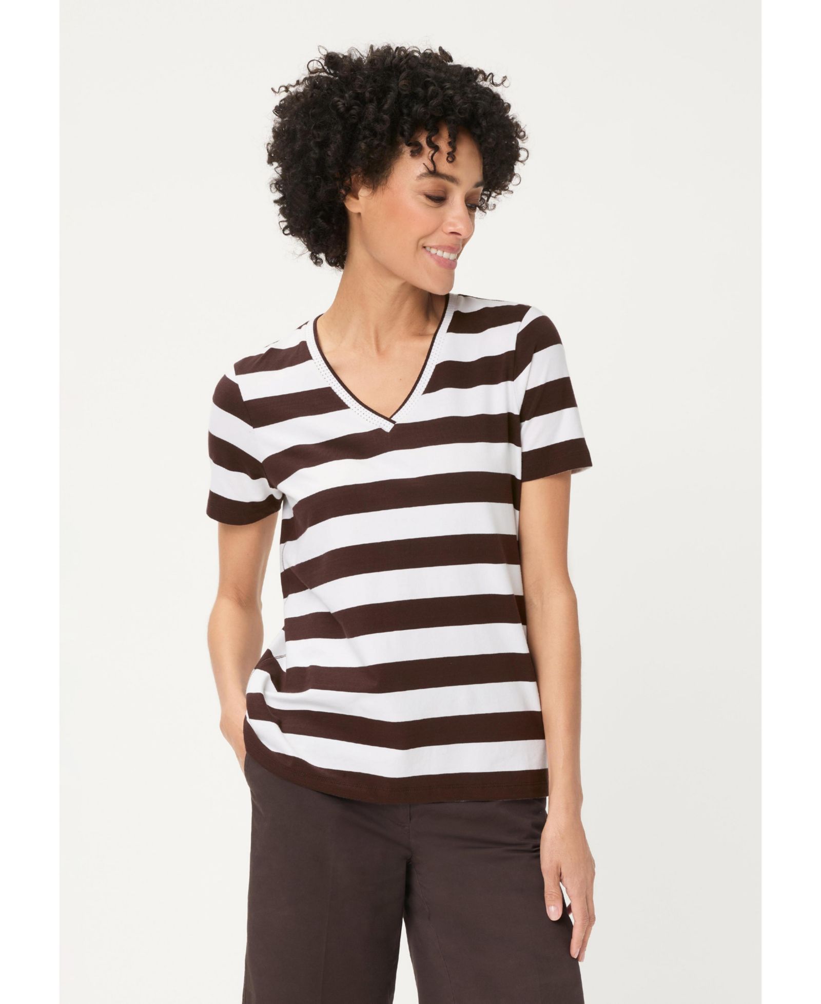 Olsen Women's Stripe V-Neck T-Shirt