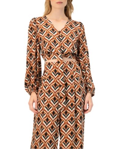 Женская блузка Ivonne V-Neck Geometric Print с завязками