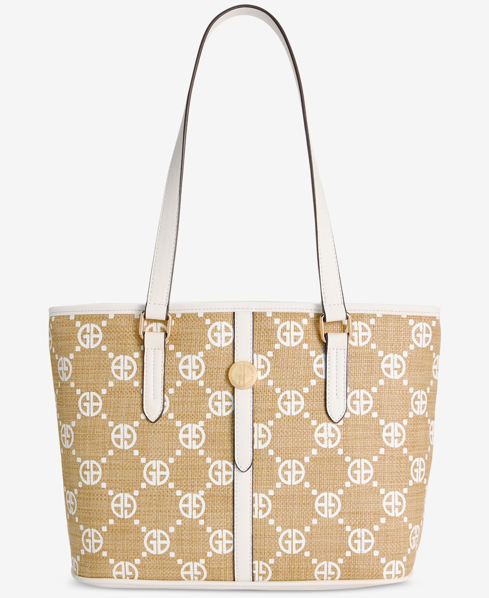 Giani Bernini Belted Monogram Straw Tulip Tote Bag, Macy's Exclusive
