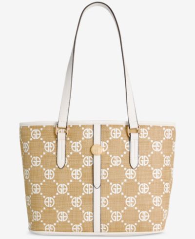 Giani Bernini Belted Monogram Straw Tulip Tote Bag, Macy's Exclusive