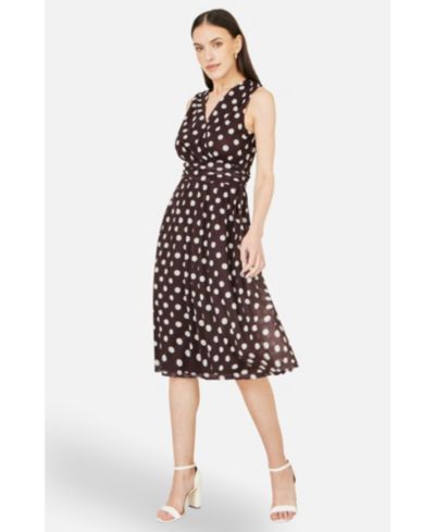 Yumi Women's Polka Dot Mesh Wrap Skater Dress