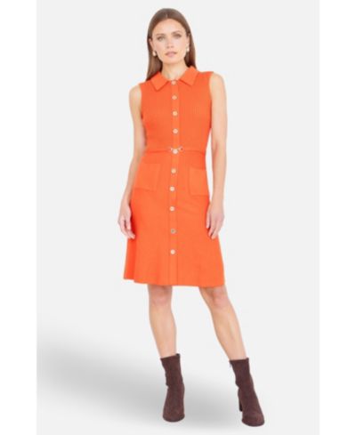 Yumi Women's Rib Knitted With Buckle Skater Dress