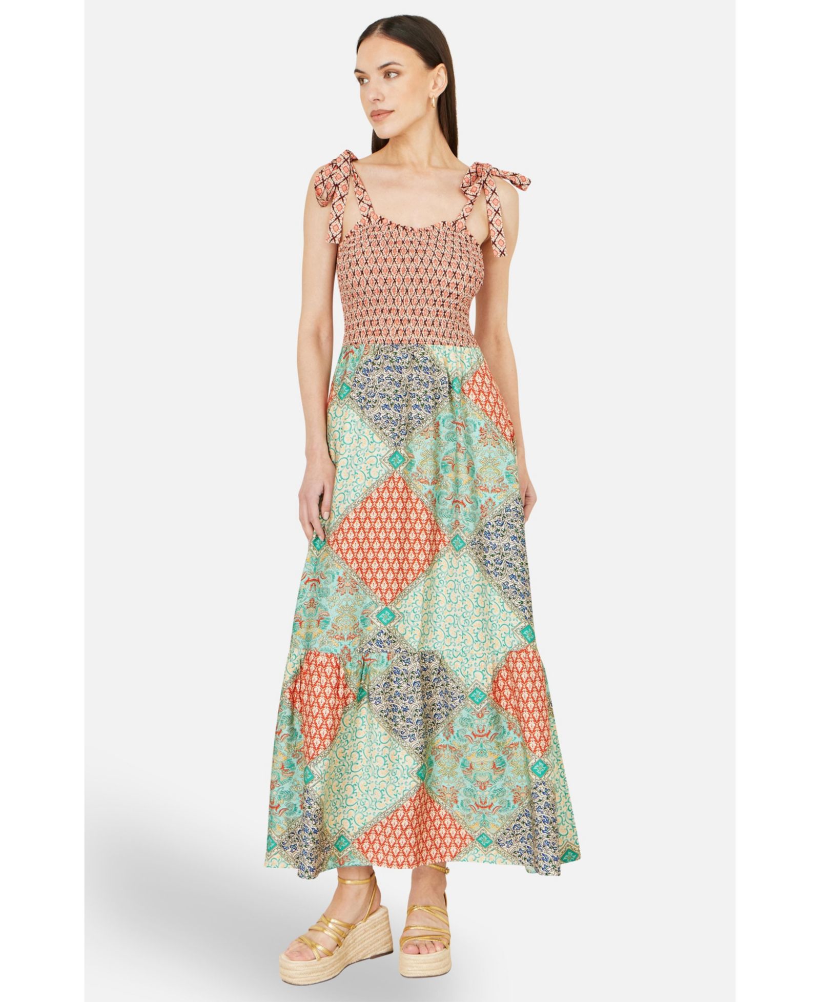 Женское платье макси Yumi Viscose Patchwork Ruched