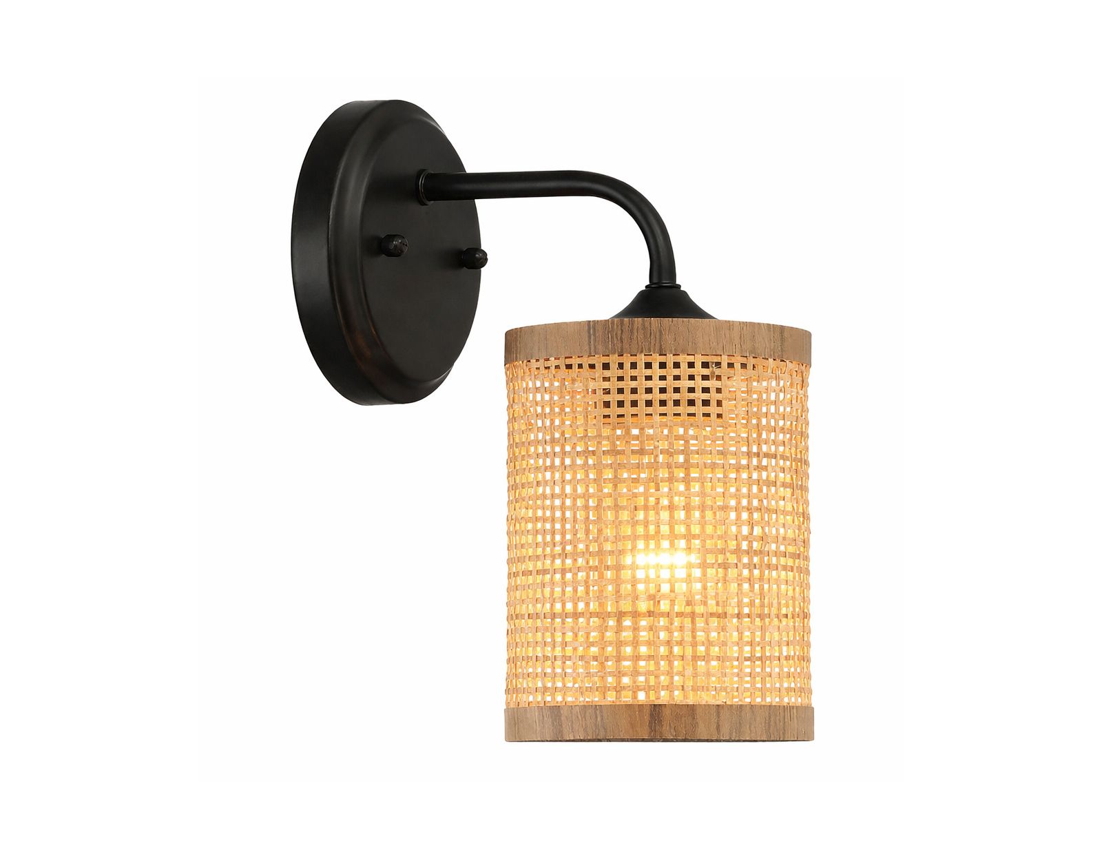 Single Light Wall Sconce Rattan Shade Rustic Wicker Wall Light Fixture for Bathroom Bedroom Living Room