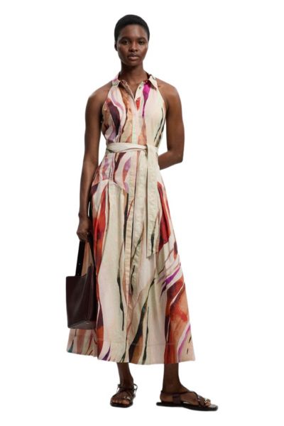 Karen Millen Women's Marble Print Halter Midi Shirt Dress