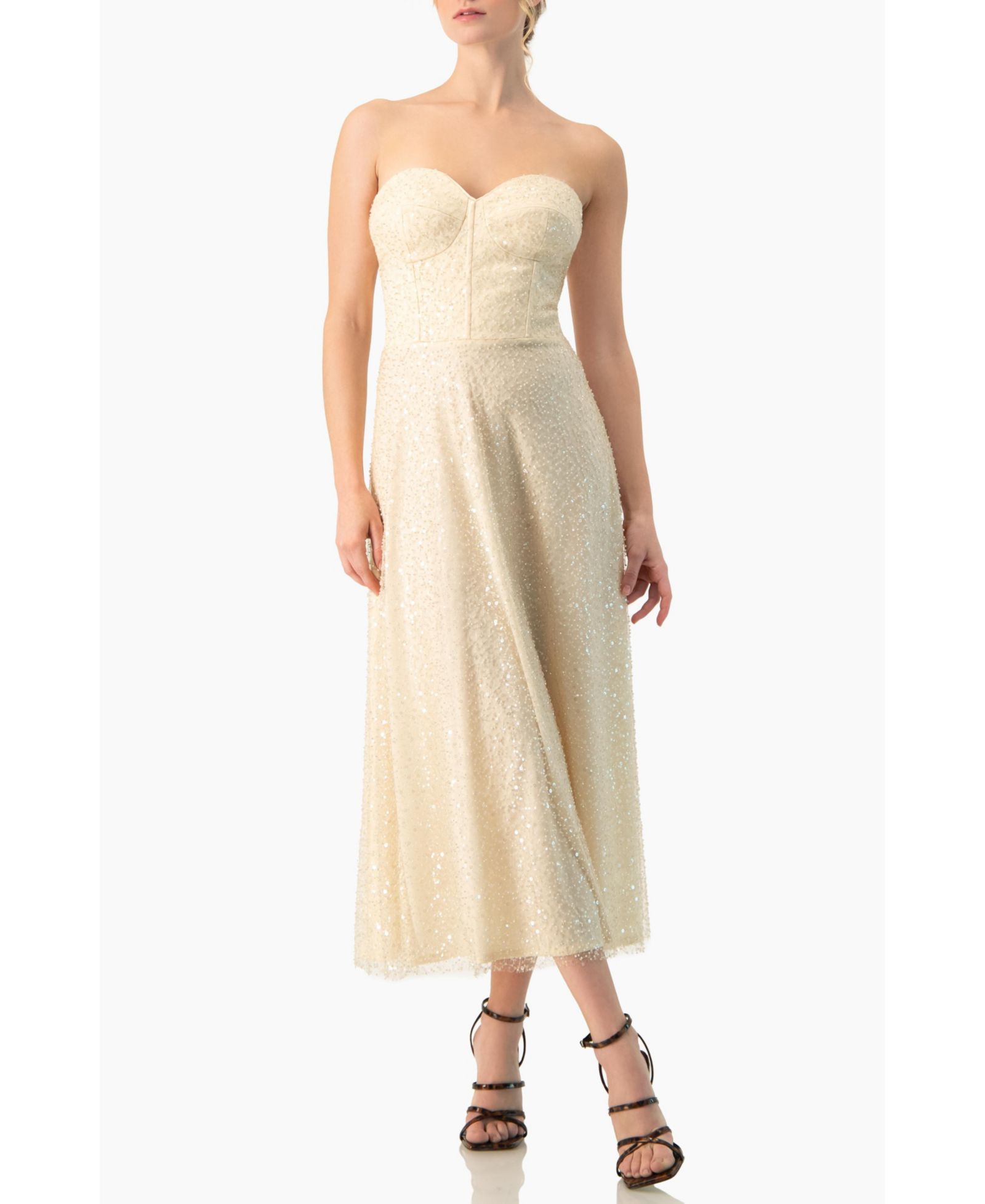 Ivonne Women's Strapless Bustier Sequin Midi Dress