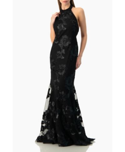 Ivonne Women's Halter Floral Lace Mermaid Gown