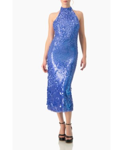 Ivonne Women's Halter Paillette Sequin Midi Dress With Open-Back