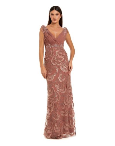 Вечернее платье Mac Duggal Petite Floral Beaded Chiffon V-Neck