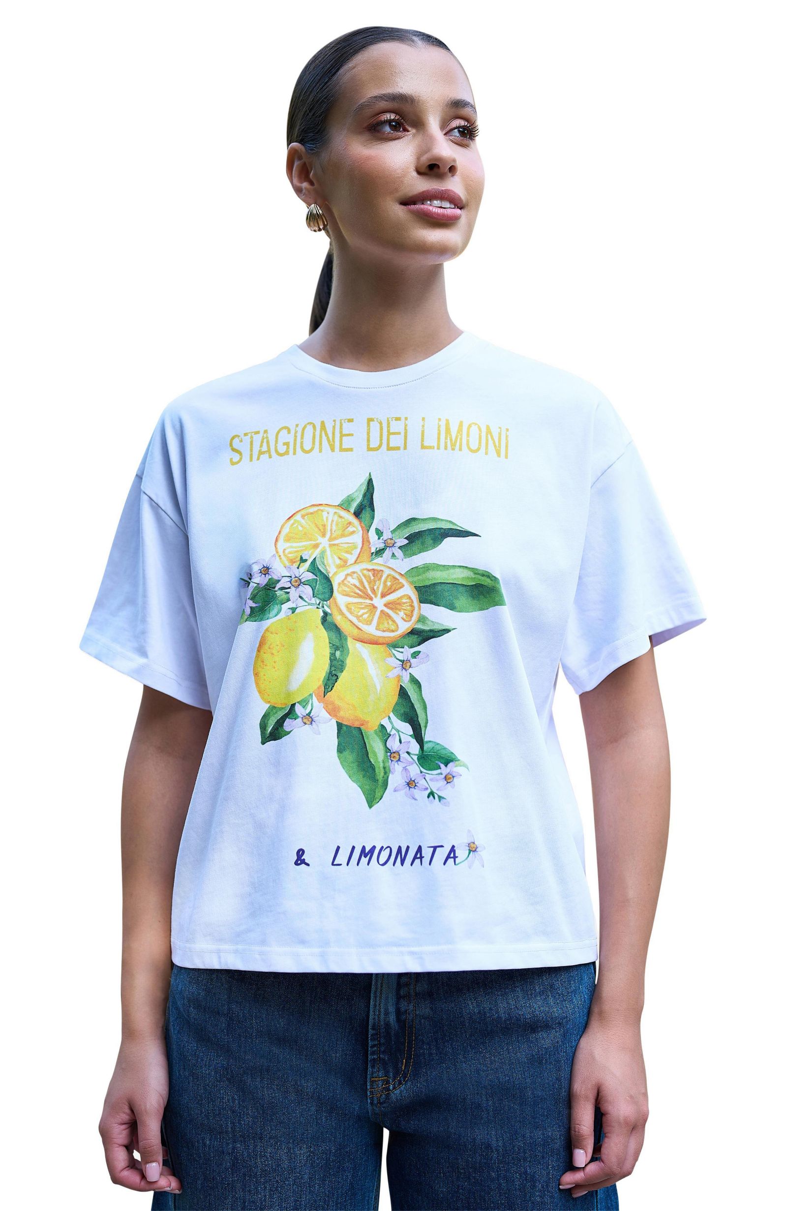 Yumi Women's Retro Lemon Print Cotton T Shirt