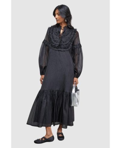 Warehouse Women's Crinkle Stripe Frill Midi Dress