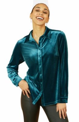 Yumi Women's Velvet Relaxed Fit Shirt