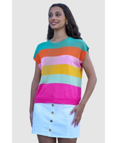 Yumi Women's Block Stripe Relaxed Knitted Top